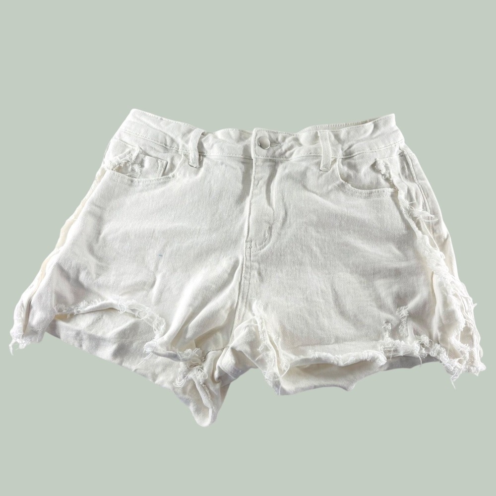 Evaless White Distressed Denim‎ Shorts Frayed Hem Womens Size 12 High Rise